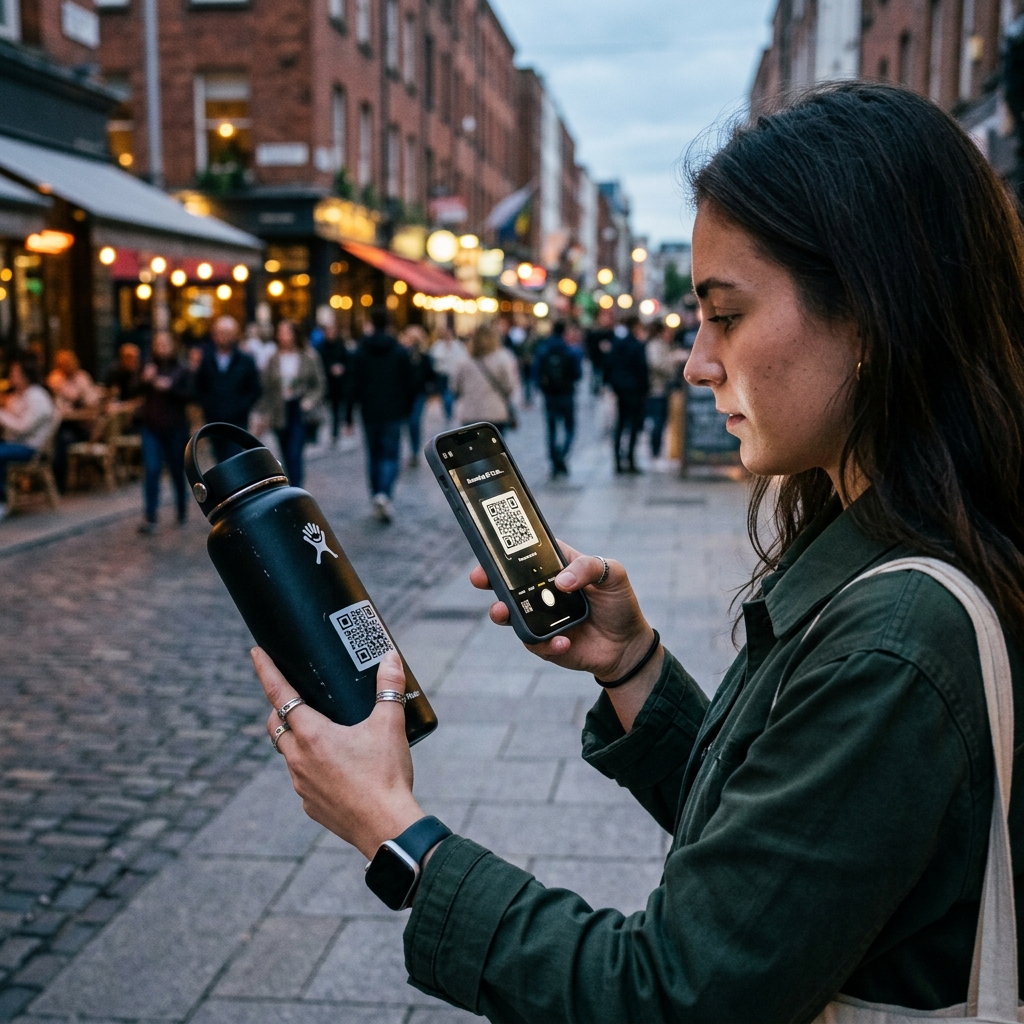Person scanning a Free Drops bottle